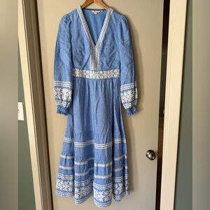 Boden Sky Blue Embroidered V‑Neck Maxi Dress